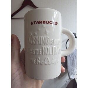 2010 Starbucks Coffee Mug Holiday Wish White Red 3D Cup Christmas 10 oz Tea Cup